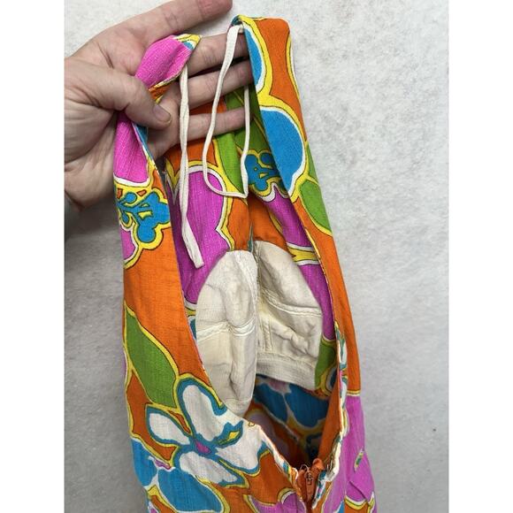 Vintage 60s Dress Malihini Hawaii Designer Collection Maxi Floral Hot Neon - Picture 13 of 15